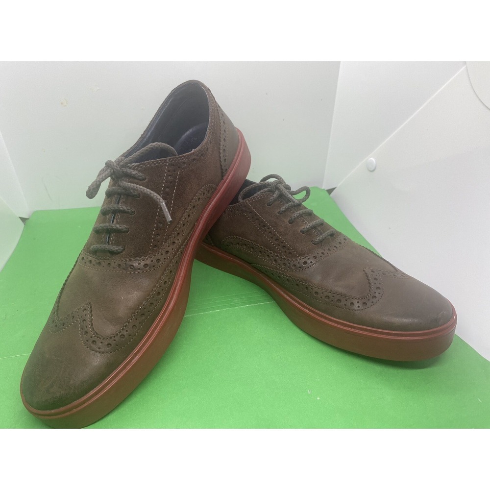 COLE HAAN MENS GRAND OS WING TIP OXFORD BROWN LEATHER /SUEDE DRESS SHOES SZ 9 M